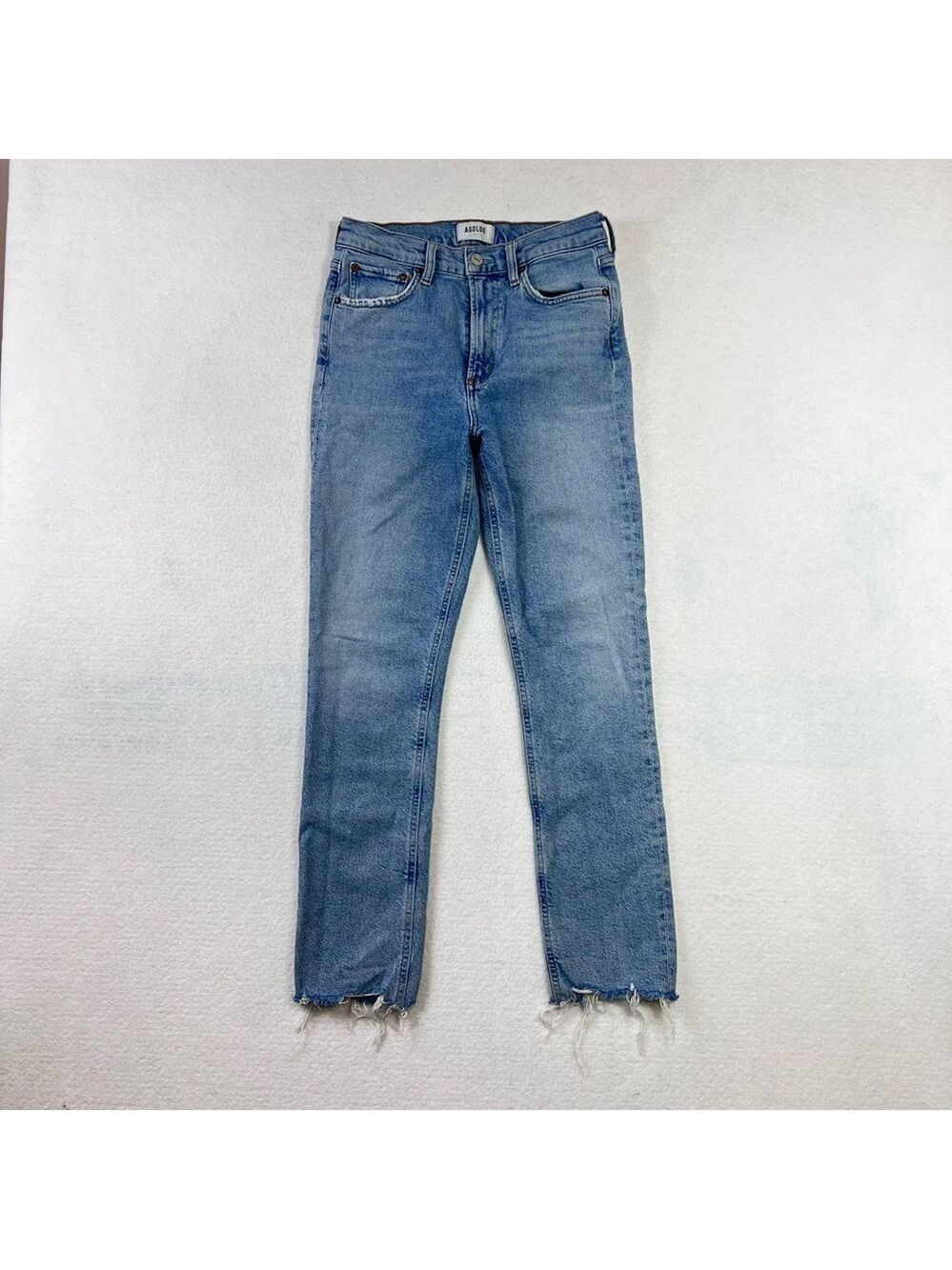 Agolde Jeans “Merrel” 25 Blue Slim Straight Leg Raw Hem Mid Rise Womens - Picture 1 of 12